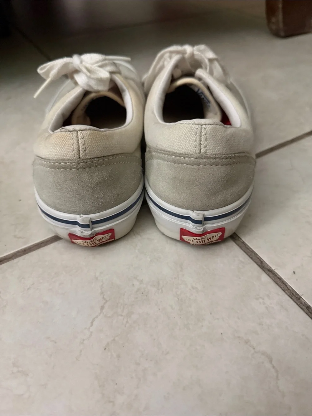 Vans Cream and Blue Low-Top Canvas Sneakers